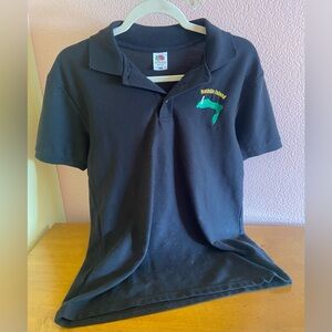 Rathlin Island Ireland Black Polo Shirt M Fruit of the Loom Green Embroidered